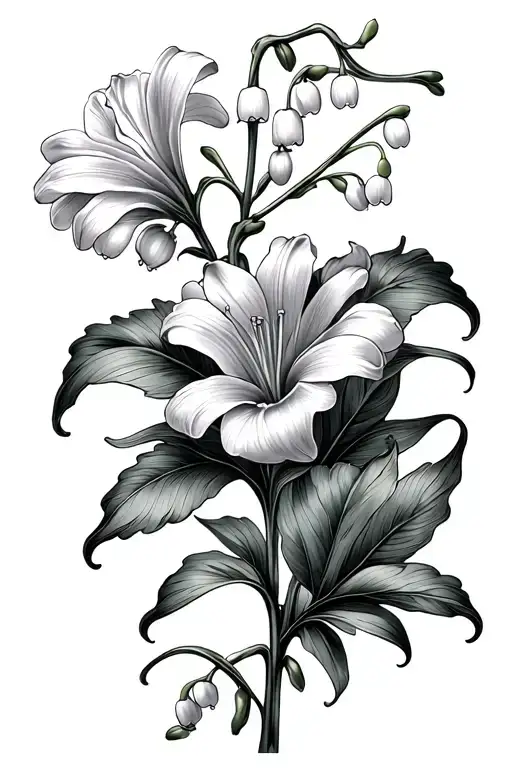 Fine Line With Lily Of The Valley Flowers And Marigolds Long Flowers With Stem