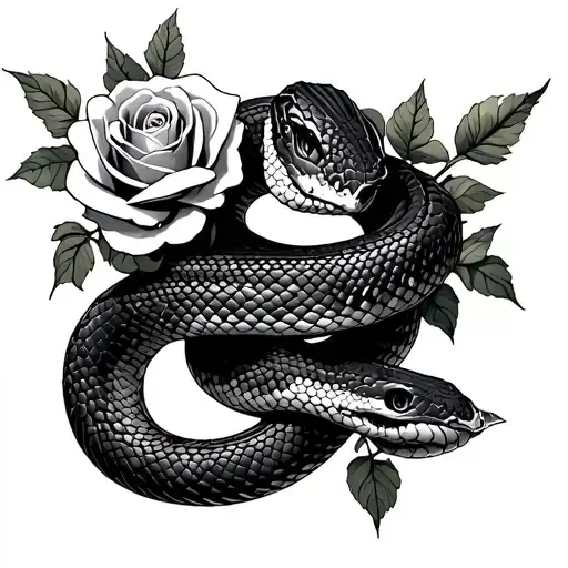 Snake Wrapped Around Sord And Roses