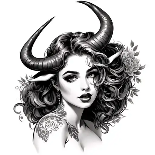Pin Up Girl With Taurus Zodiac Symbol
