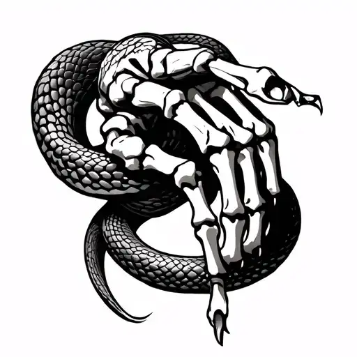 Skeleton Hand Tattoo With A Snake Wrapping The Fingers