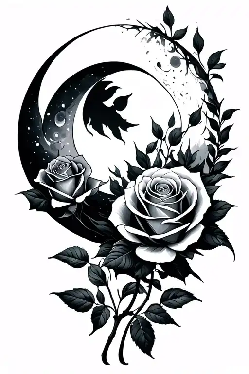 Roses And A Moon Merging Together