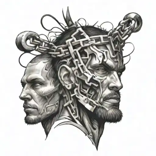 Guys Head Exploding But Kept Together By Chains Wrappped