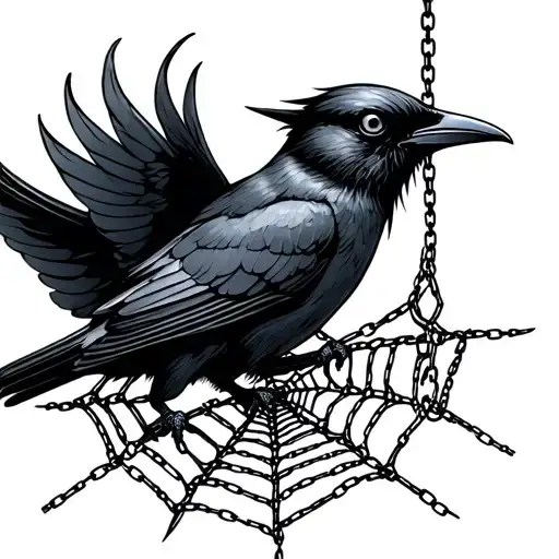 Dark Swallow With Chains And Spider Web Goth Vibe