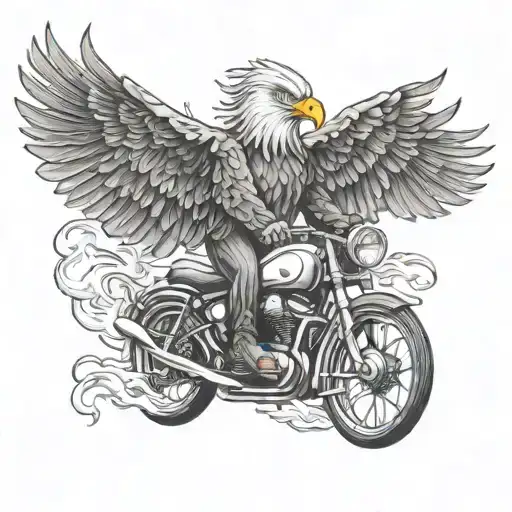 Eagle Riding Bicycle With Helmet Engulfed In Flames