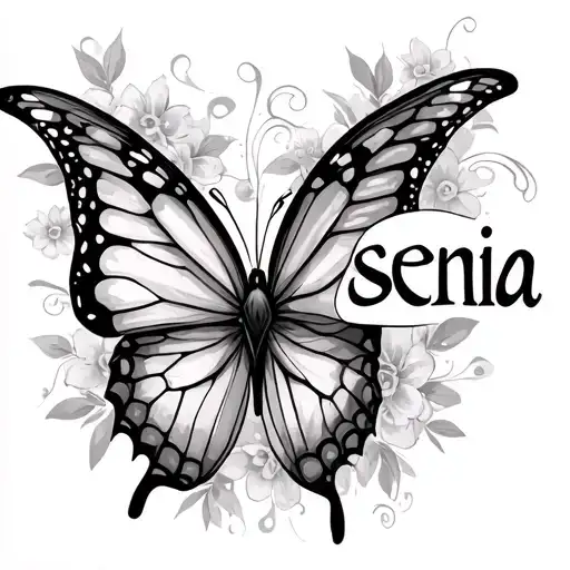 The Name Senia With A Butterfly Ballet Font
