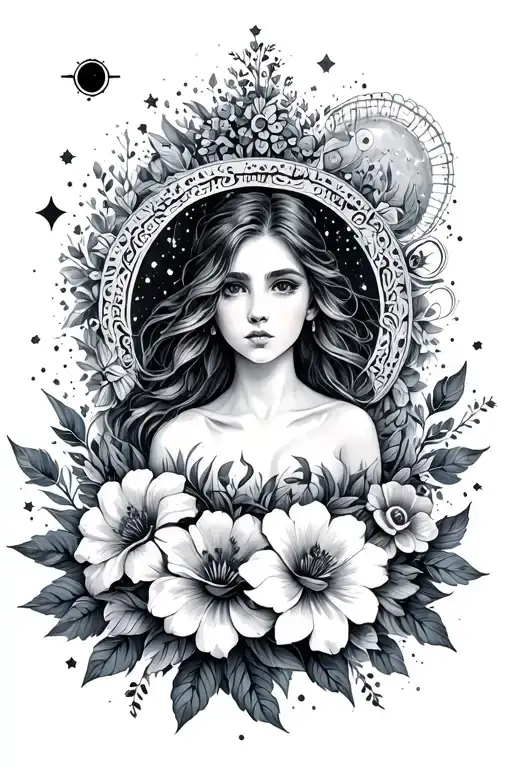 Celestial Scene Featuring Floral Patterns