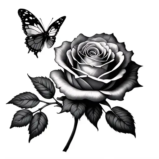 A Rose With A Butterfly Crossing The Rose On The Chest Stem