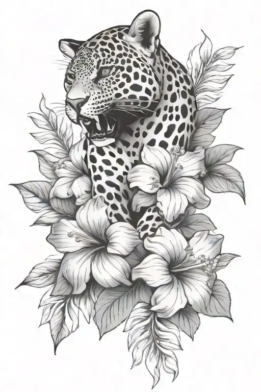 Jaguar Spots And Hibiscus Flowers