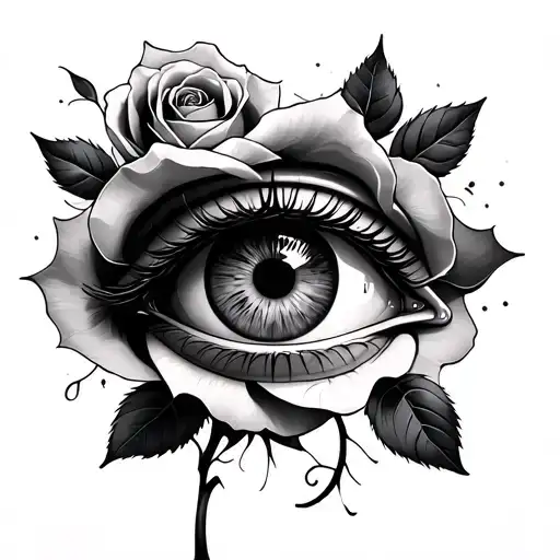 Rose And Eye With Watch Surrounded