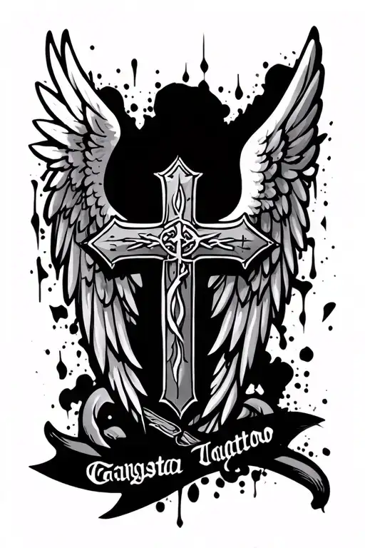 Gangsta Cross With Angel Wings