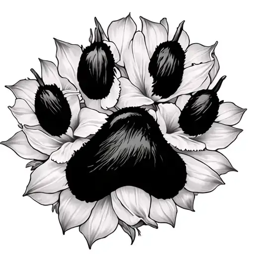 Paw Print Surrounded By Lilly Flower