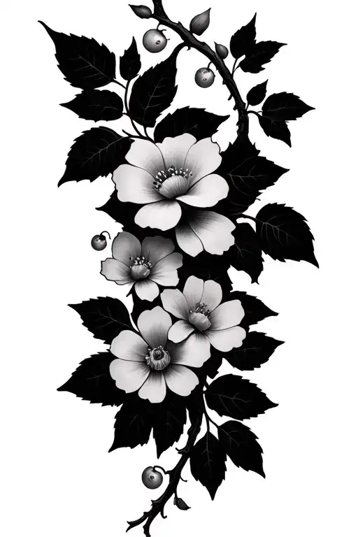 Wrapped Vine With Leaves And Flowers Going Vertical