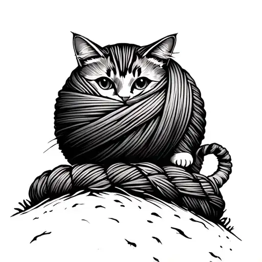 Cat Pushing A Large Yarn Ball Up A Hill