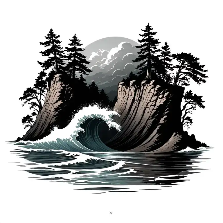 Waves And Trees On Cliffs