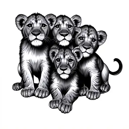 Three Lion Cubs Playing