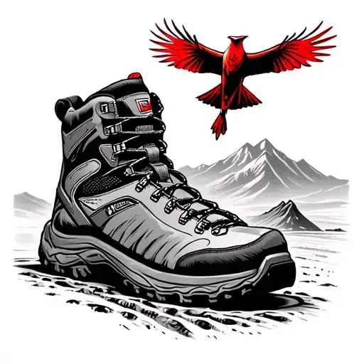 Hiking Bootprint With Red Kite Flying In Center