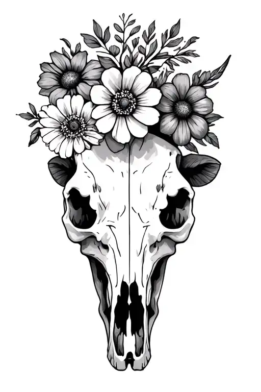 Cow Skull And Wild Flowers