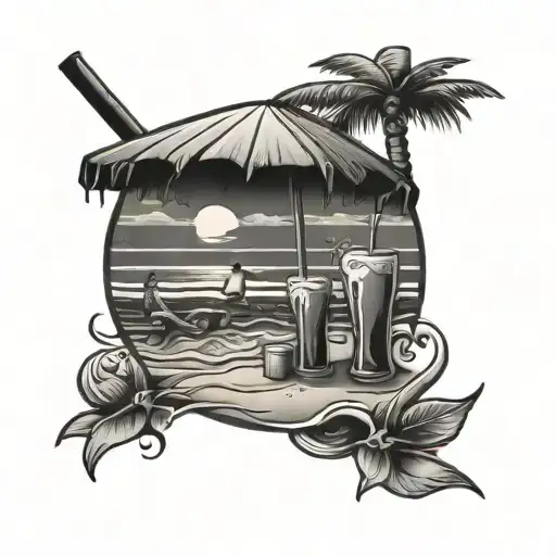 Tattoo That Says 1158 With A Beach And Drinks Theme