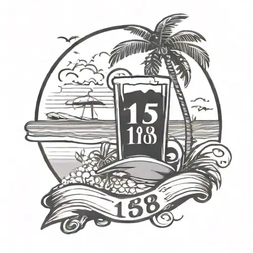 Tattoo That Says 1158 On A Sign With A Beach And Drinks Background