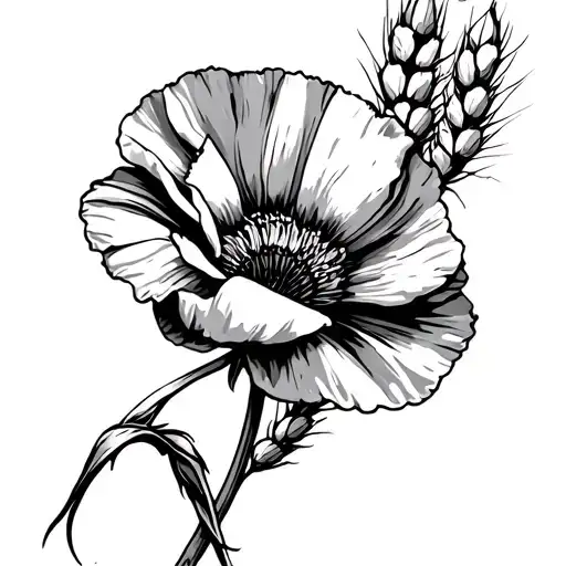 Poppy Wheat Stalk Intertwined