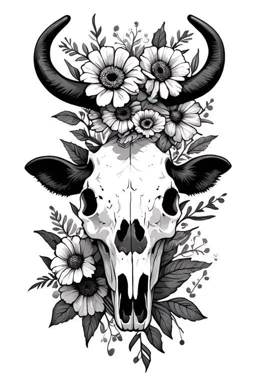 Cow Skull And Wild Flowers