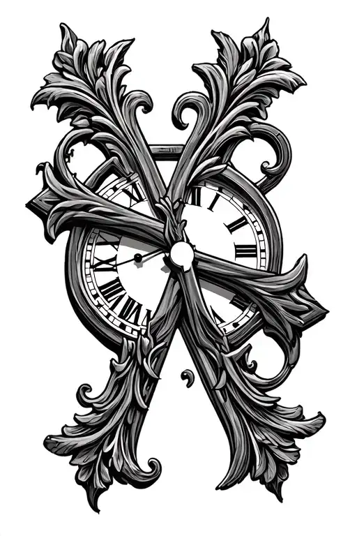 Cross Necklack With Clock With Decorative Image