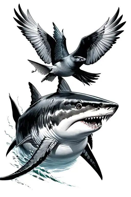 Birds Guiding A Shark Swimming