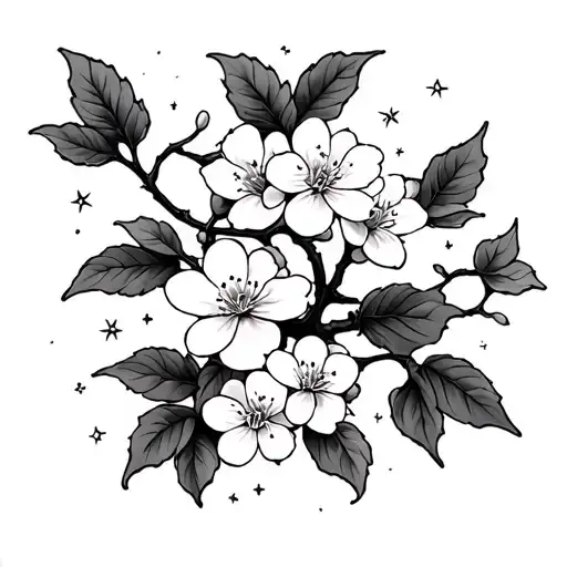 Cherry Blossom Vines With Subtle Stars No Background