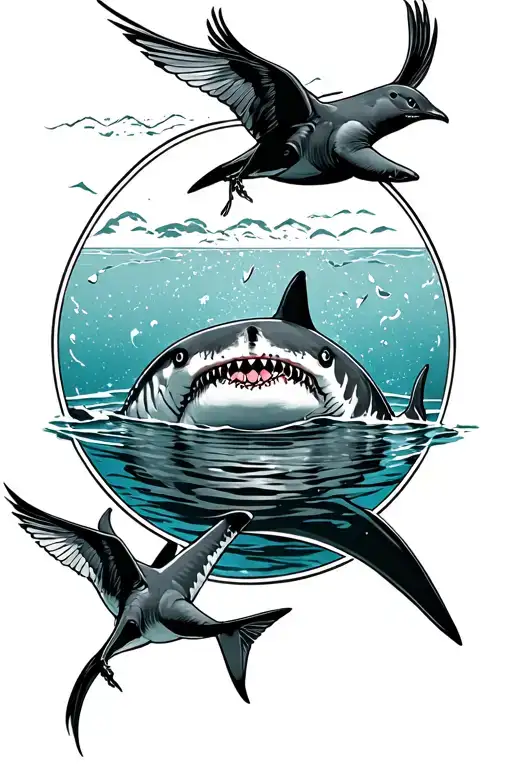 Birds Guiding A Shark Swimming