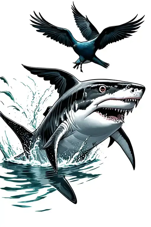 Birds Guiding A Shark Swimming