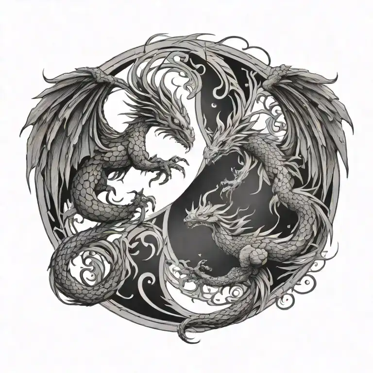 A Dragon And Phoenix Intertwined In A Yin-yang Symbol Representing Balance And Harmony