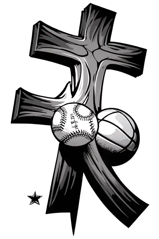 Cross With Baseball And Basketball In Background