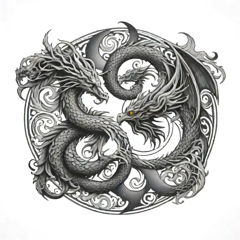 A Dragon And Phoenix Intertwined In A Yin Yang
