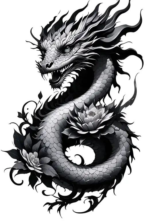 Feminine Dragon Flowers Intertwined