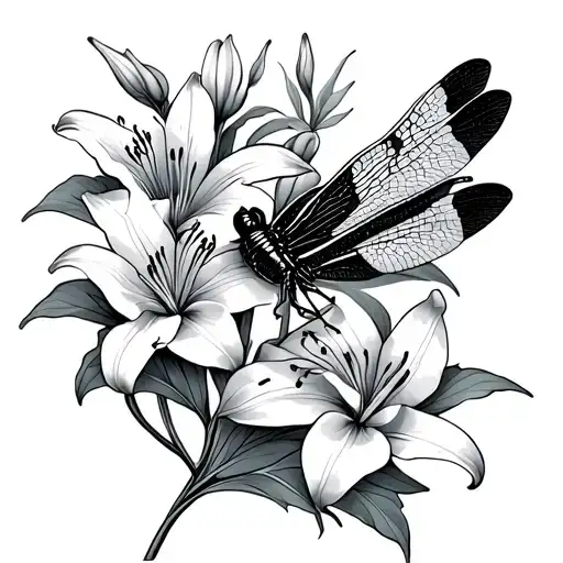 Lilies Wrap Their Hands On The Leaves And There Is A Dragonfly