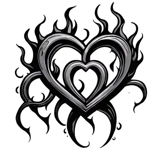 Neo-traditional Twin Flame Shaped Flame Heart Shaped Lock With An Infinty Symbol
