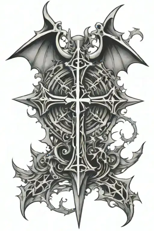 Cyber Sigilism Cross With Bats Flying