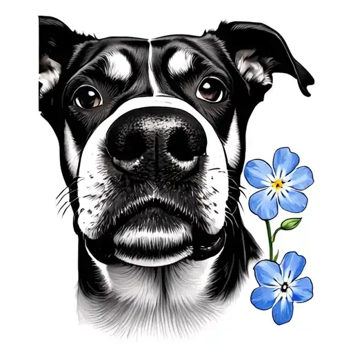 Dog Nose Print With Forget Me Nots Surrounding