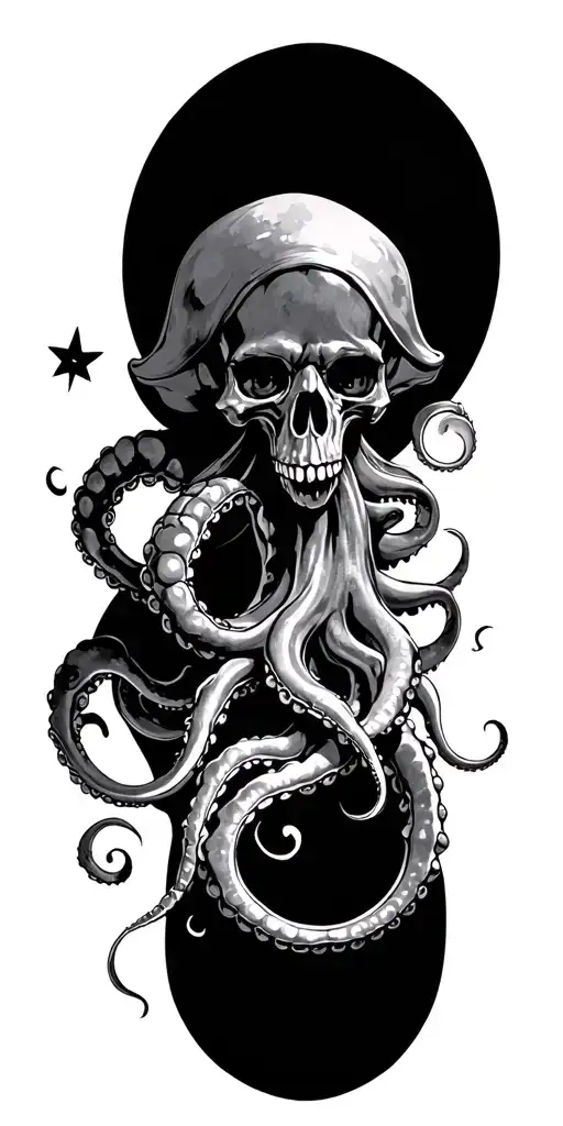 The Black Pearl Pirate Night Sky With Kracken Octopus