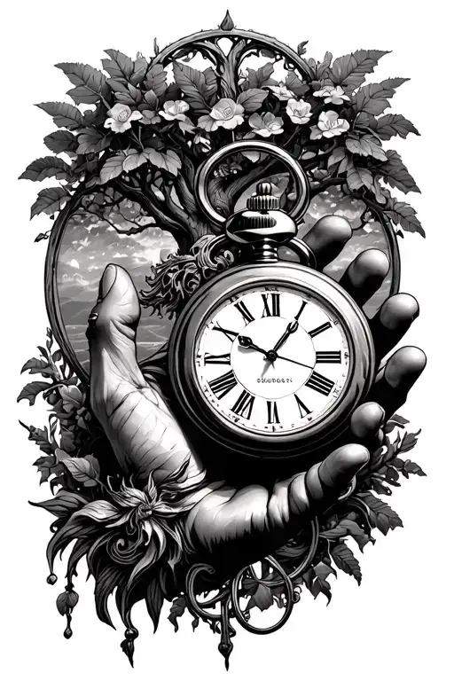 Chronos God Of Time Time Holding Pocket Watch And Tree Of Life In Backround