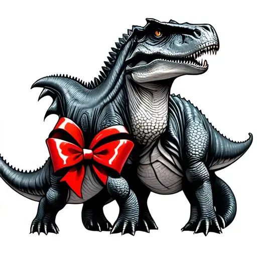 A Red Bow With Two Animated Dinosaurs