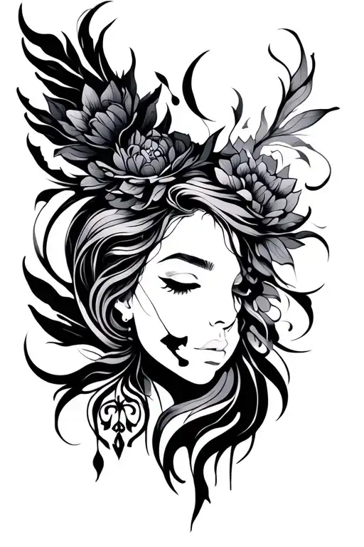 Feminine Fantasy Symbolic Tattoo Design