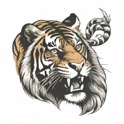 Tiger Eating A Lion Head