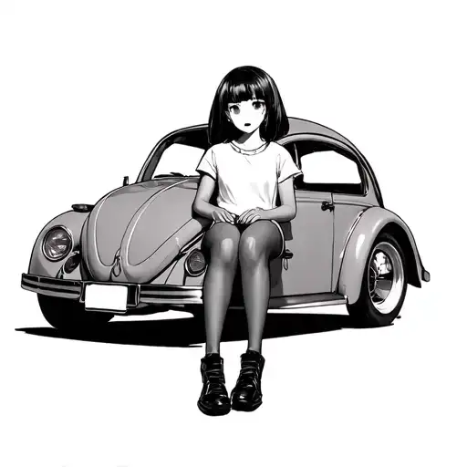 Anime Girl Sitting On Vw Beetle