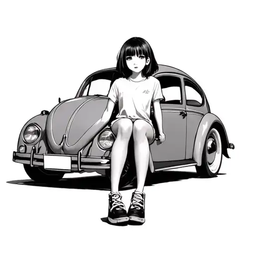 Anime Girl Sitting On Vw Beetle