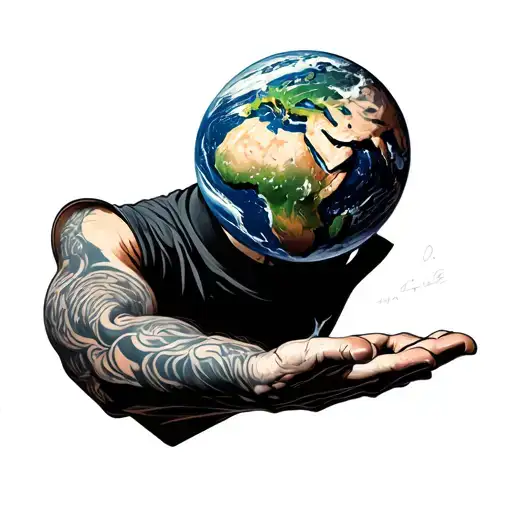 Man With World On Shoulders Reaching Out Hand