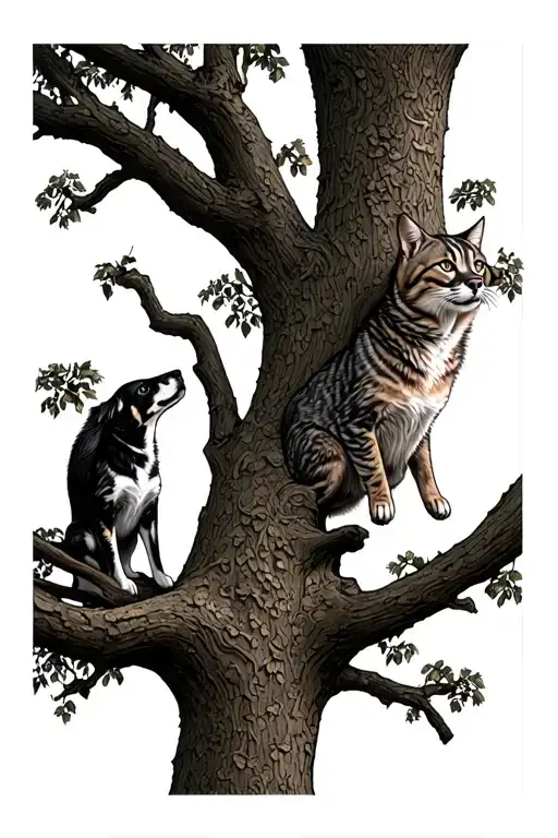 Hounds Treeing A Bobcat In A Tree