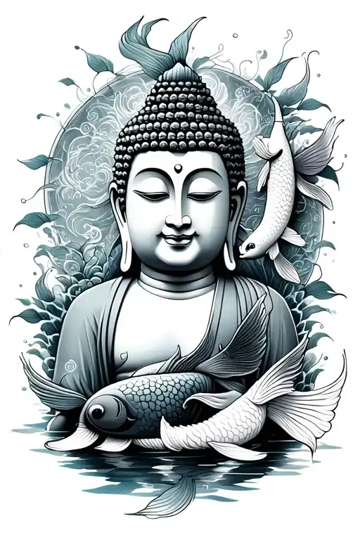 Buddha With Koi Fish