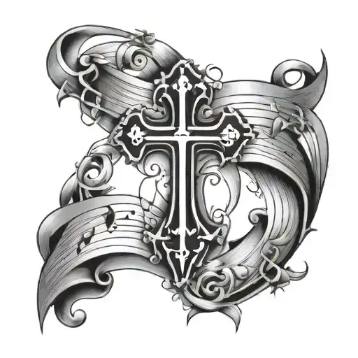 Music Notes Surrounding A Cross