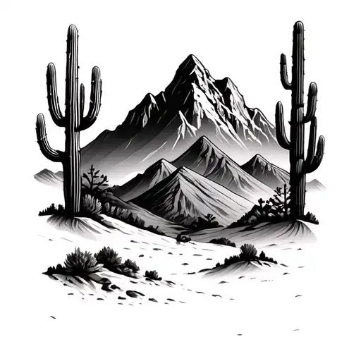 Outline Of A Mountain And A Cactus